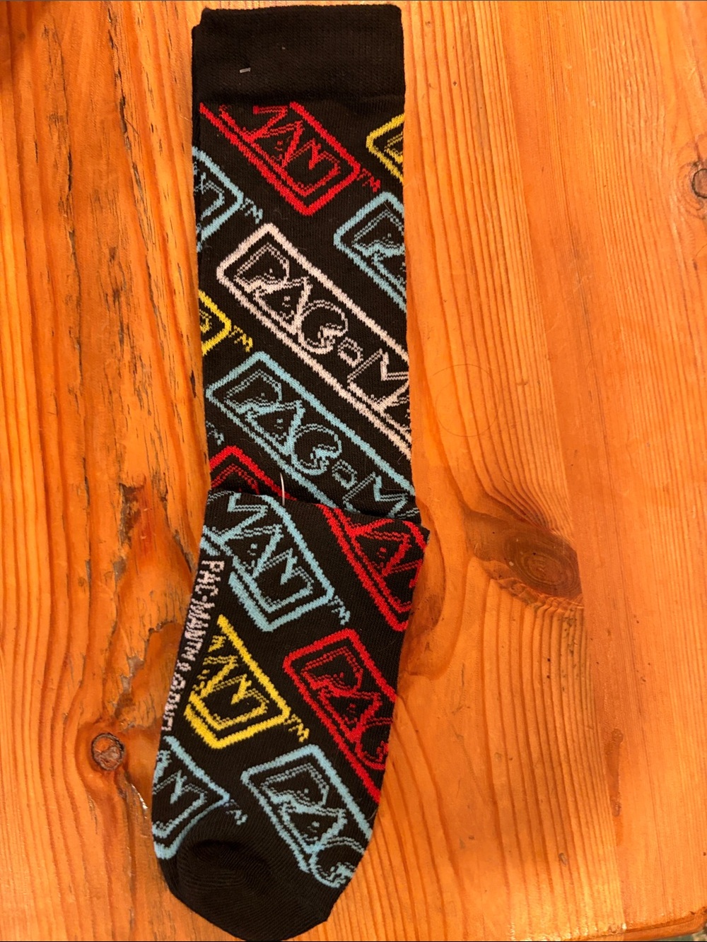 Pac Man Men's Black Patterned Crew Socks with Multicolor Logos